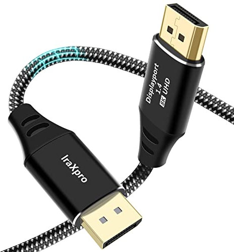 IraXpro Cavo DisplayPort 1.4 8K 3M, DP a DP, Maschio/Maschio, 8K@60Hz, 4K@144Hz, 32,4 Gbps, HBR3, DSC, Supporta FreeSync/G-SYNC, per PC, Laptop, TV, Gaming Monitor
