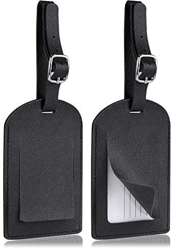 Redamancy Kofferanhänger aus Kunstleder, 2 Stück Mit Adressschild, für Reisetasche und Koffer, Schwarz