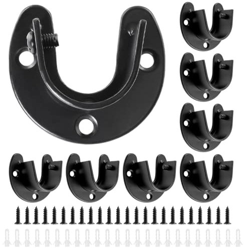 Moicstiy 8 Stück 3,8 cm Edelstahl-Schrankstangen-Ende, unterstützt robuste Kleiderschrankstangen-Endstange, Halterung, U-förmiger Flanschstangenhalter mit Schrauben (schwarz)