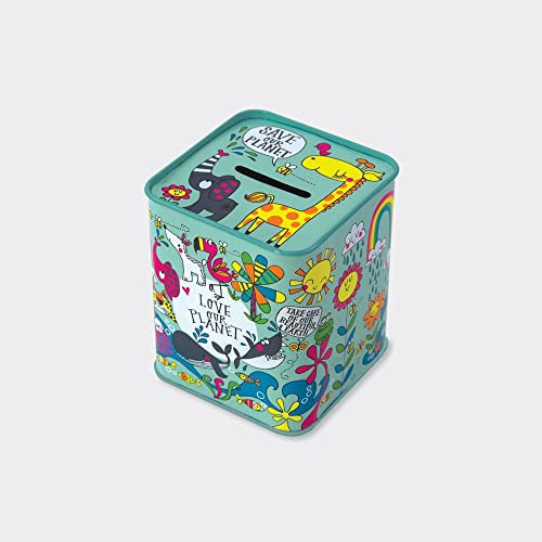 Rachel Ellen Love Our Planet Money Box, 92mm x 77mm x 77mm, Multicoloured, (MONBOX32)