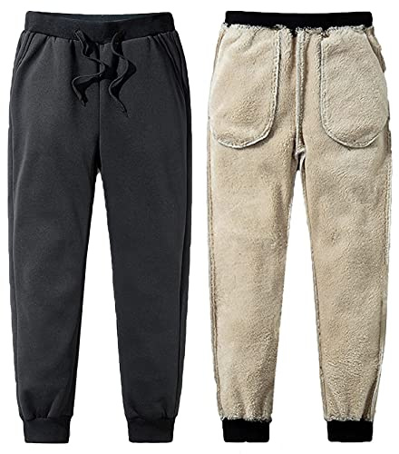 Yutdeng Sweatpants Men Sherpa Fleece Lined Pants Winter Plush Warm Workout Jogger Sports Trousers with Pockets Plus Sizes M to 3XL Black
