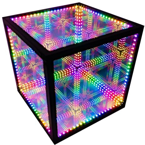 The Hyperspace Lighting Company HyperCube Infinity Cube LED Light - 15-Inch Sound Reactive Table Desktop Lamp - Cool & Creative RGB Multicolor Decorative Mirror Art Desk Night Light