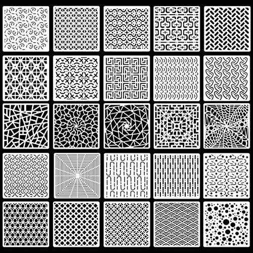 Rolin Roly 25PCS Schablonen Set Wiederverwendbar Kunststoff Schablonen Vorlagen Geometrische Muster Painting Stencils für Holz Boden Möbel Deko DIY Scrapbooking Handwerk (25Pcs Spot)