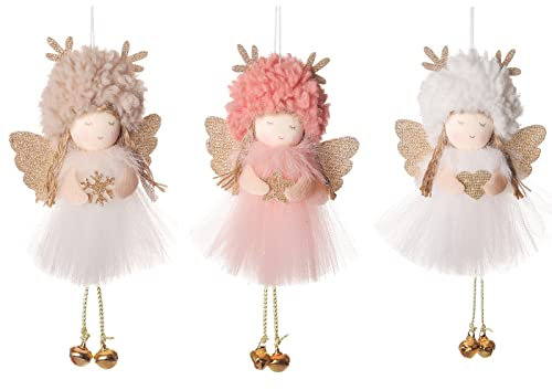 Wanlxc 3 PCS Angel Dolls Christmas Hanging Ornaments Xmas Tree Doll Handmade Pendants Elves Decorations Angel Pendants Crafts Gifts