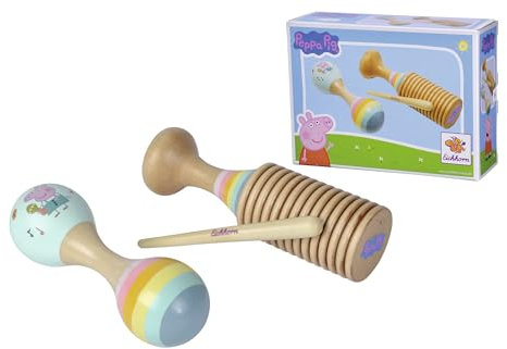 Eichhorn - Peppa Pig doppel Maraca und Ratsche, Kinder musikalisch aktiv Werden Lassen, 3-TLG., aus Schimaholz, ab 1 Jahr