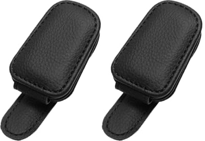 BAVUNV Brillenhalter für Auto Sonnenblende, 2 Pack Universal Leder Sonnenbrillenhalter Auto, Magnetische Auto Visier Brillenhalter für Alle Arten von Gläsern Geeignet (Schwarz)