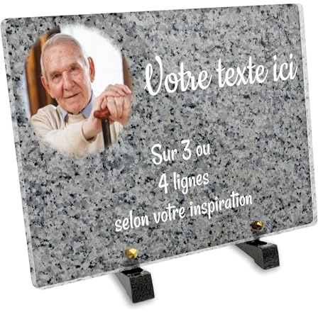 Plaque funéraire Rectangle avec Photo Personnalisable en plexi Motif Granite 2, différentes Tailles, épaisseur 6mm, personnalisée sur Plusieurs Lignes 30x20 cm