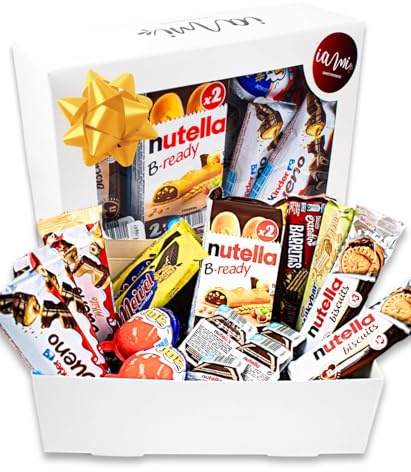 Caja Regalo de Chocolates | Regalo Original para Cumpleaños, Parejas - Kinder Bueno, Galletas Chocolate Biscuits, Galletas BReady, Kinder Joy, Crunch - Pack Caja Regalo Cumpleaños [IAMI] | Barritas rellenas, galletas y huevos sorpresa | 4 sobres de crema de cacao de 15 g | Lista para entregar