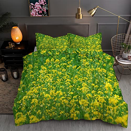 Housse de Couette 240 X 260 Vert Parure de Lit 240 X 260 Colza 2 Personnes ImpriméEs Housses de Couettes Microfibre Douceur avec 2 Taies d'oreiller, avec Fermeture ZippéE