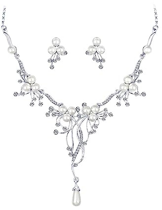 Zolkamery Hochzeit Schmuckset Damen, Glitzernde Kristall Braut Schmuckset mit perlen, Halskette & Ohrringe Hängend Set für Braut Brautjungfer, Glitzernde Luxus Brautschmuck für Verlobung Hochzeitstag