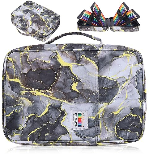 AYVANBER Große Federmappe 304 Slots Buntes Mäppchen Buntes Gelschreiber Federmäppchen oder 300-Farben Bleistifte Aufbewahrungstasche Gel-Marker Stifteetui Box für Studenten (Marmor Grau)