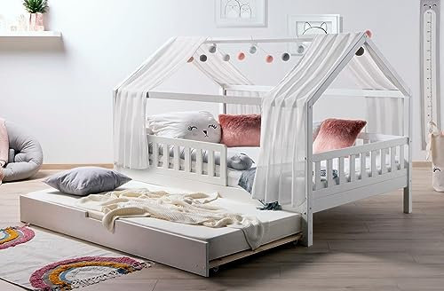 TiCAA Kinderbett Hausbett mit Tüll Kim