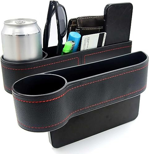 Voarge 2 Pack Car Seat Gap Filler with Cup Holder, Car Seat Gap Filler Organiser with Usb Charging Hole for Cellphones, Wallet, Cards, Coins, Cups