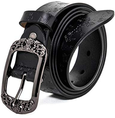Beyeeway Ceinture vintage en cuir véritable avec boucle gaufrée Ceinture classique imprimée pour femmes avec motifs de papillons Idéale pour les jeans