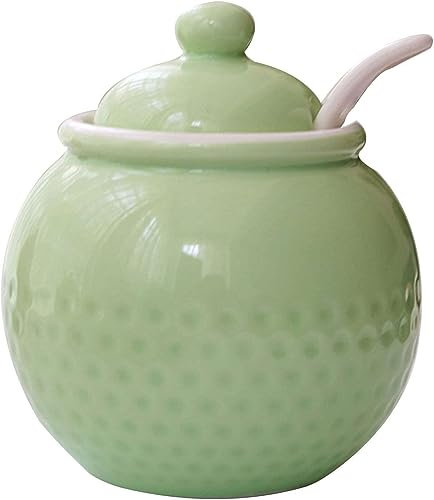 Sucrier en céramique, sucrier, sucrier macaron avec couvercle et cuillère, bidons de sucre à café en céramique de 250 ml/8,8 oz, sucrier coloré rouge-250 ml (couleur : rouge, taille : 250 ml) ( Color