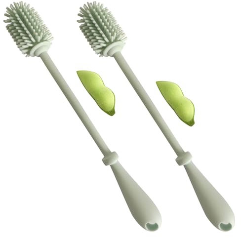 Coyoax Silikon Flaschenbürste Set - 2 Lange Reinigungsbürsten + 3 Beans Bottle Cleaning Sponge, für Glasflaschen verschiedener Kaliber und Größen
