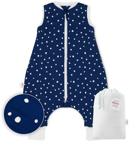 Juicy Bumbles Baby Musselin Schlafsack mit Füßen 2.5 TOG Winter Winterschlafsack mit Fuen Beinen - Kinder Kinderschlafsack - Nachtblau 70 cm 1 Jahre