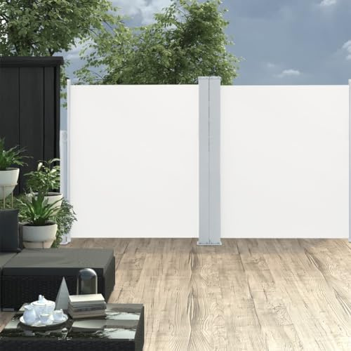 MNISDFL Protección visual para balcón, protección visual, protección visual, protección contra el viento, toldo lateral extensible, doble, 170 x 600 cm, color crema
