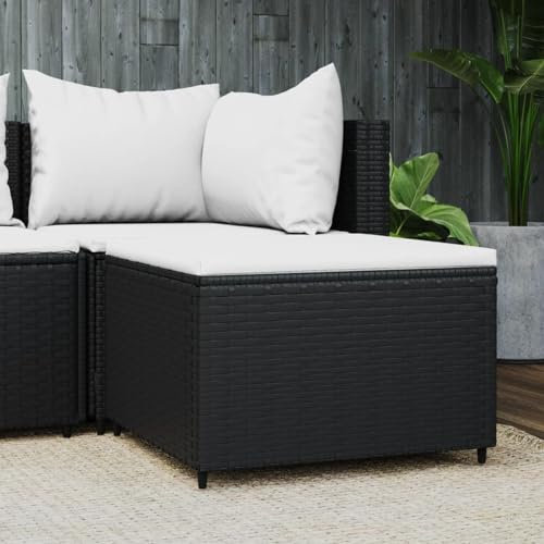 LAPOOH Gartenhocker mit Kissen, Balkon Möbel, Balkon Lounge Klein, Outdoor Lounge, Balkonmöbel, Outdoor Hocker, Sitzbank Balkon, Gartenmöbel, Schwarz Poly Rattan