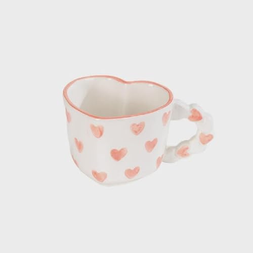FülleMore Süße Kaffeetasse mit Herz-Henkel 250ml Porzellan Kaffeebecher Herzform Keramiktasse Valentinstagsgeschenk Geburtstag Geschenkidee für Freund Freundin Partner (Rosa)