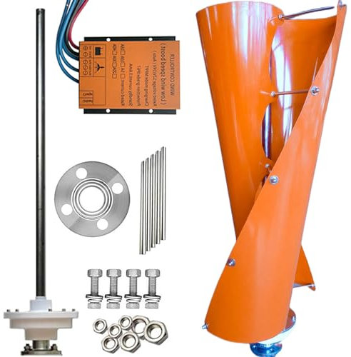 ZHOZHUT 400W / 800W / 1000W / 1200W Windkraftanlagen Vertikale 12V / 24V / 48V Magnetschwebetechnik Windräder, Spiralwindkraft-Turbinengenerator Mit Controller Und 2 Orangefarbenen Klingen,400w,48V