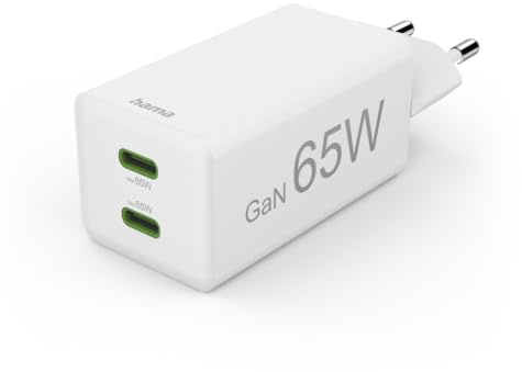 Hama Schnellladegeraet GaN 2x USB-C PD/Qualcomm Mini-Ladegeraet 65 W Schnellladegerät PD/Qualcomm® Mini-Ladegerät W Weiß