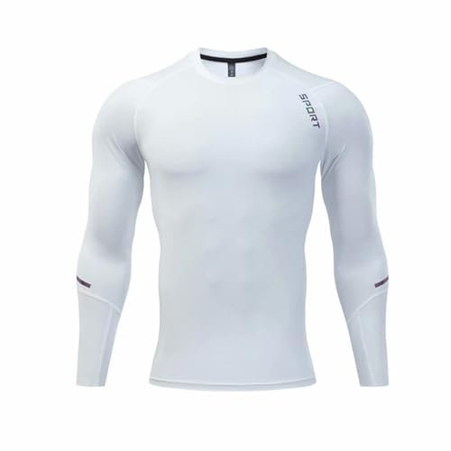 Wayonge Kompressionsstrumpfhose Langarm Sport Fitness Shirt für Herren Basketball/Fußball Training Unterhemd, Weiss/opulenter Garten, XXX-Large