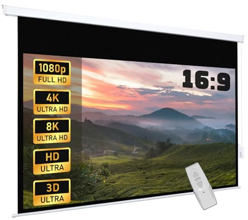 Fabulcozy Schermo di Proiezione Motorizzato, Avvolgibile e a Scomparsa da 100 Pollici Formati 16:9 Bianco per Proiettore 253x168cm