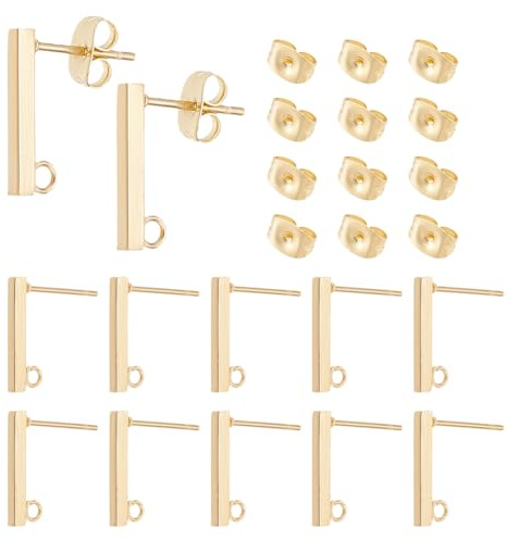 UNICRAFTALE 80 Piezas Pendientes De Tachuela Rectangulares Chapados En Oro 18K Con Argolla Y Tuercas, Posts De Acero Inoxidable, Para Hacer Joyería De Pendientes Colgantes, 15x2mm