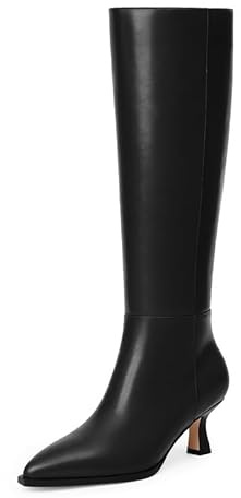 Modatope Black Knee High Boots for Women Kitten Heel Boots Black Leather Boot for Women Pointy Toe Low Heel Stiletto Tall Dress Long Fall Boot 2025 Size 7