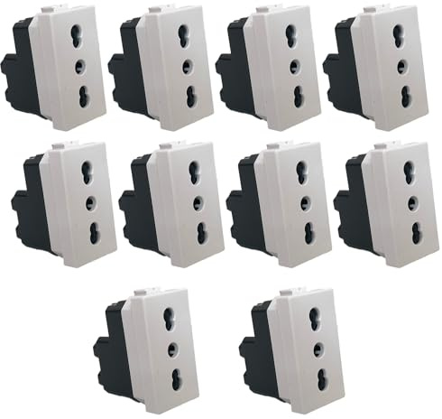 Voltix Set di 10 Prese Elettriche da Muro Bipasso Bivalente 2P+T 16A, Compatibili con Matix, Alta Qualità (10 Prese Bipasso)