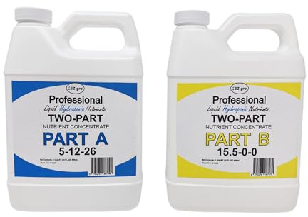 EZ-gro 5-12-26 Part A & 15.5-0-0 Part B Formula of Hydroponic Nutrients | Hydroponic Plant Food Suited for Hydroponic and Soil Based Applications | Liquid Plant Food 1 QT of Each