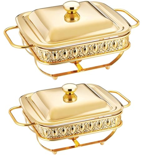 Ensemble de marmite chauffante pour buffet - Plateau de marmite pour four de chauffage de buffet, équipement de conteneur de chauffage de buffet et serveur de buffet, four à repas (Size:1.8L,Color:Or)