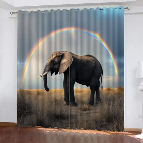 Generisch Tiere Gardinen Motiv Elefant 2 Stück H 160Cm X B 70Cm, Vorhang Blickdicht Ösen Kurz,Verdunklungsvorhänge Kinderzimmer Mädchen Jungen,Kinder Vorhang Verdunkelung Für Schlafzimmer,A8