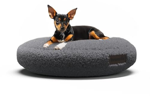 brunolie SnugNest Hundebett Rund 50 cm – Weiches Bouclé-Gewebe, rutschfeste Unterseite, Tragegriff, Waschbarer Bezug, Hochwertige Polsterung, Für Kleine Hunde, Anthrazit