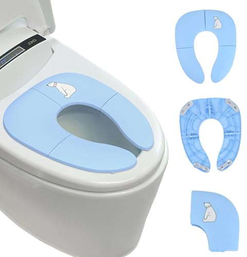 Faltbarer Reise Toilettensitz für Kinder, Premium Kinder Toilettensitz, Komfortabler und sicherer Töpfchentrainer Sitzverkleinerer, Rutschfester WC Sitz Kinder für Unterwegs, Blau