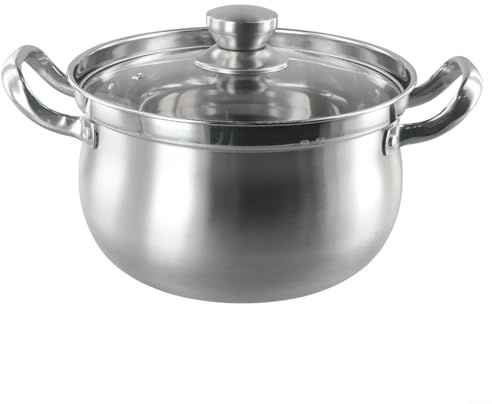 Induktion Suppentopf 24cm, 5L Edelstahltopf mit Glasdeckel | Antihaft-Großer Kochtopf für Suppen, Eintöpfe | Ofenfest bis 200°C - Auflaufform Topf, Silber