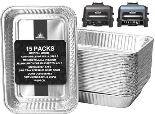 WEBROIL 15-pack fettbrickor för Ninja OG800 och OG900-serien träeld utomhusgrill XL Pro tillbehör engångs aluminium rökare dropppanna foder för Ninja OG901 OG850 OG951 OG952 dropppanna foder
