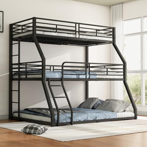 KecDuey Etagenbett, 90x200 cm, 120 x 200cm,Doppelbett 140 x 200cm,Metallbettgestell, Eisenbett, Dreifach-Etagenbett, für Kinder, Jugendliche und Erwachsene (Schwarz)