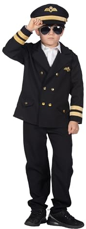WILBERS & WILBERS 310467 - Costume de pilote pour enfant, combinaison de pilote en noir, capitaine, pour le carnaval