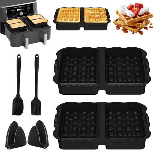 2 Stück Silikon Waffelform für Ninja AF400EU, AF451EU, AF300EU und SL400EU Heißluftfritteuse Zubehör Waffel Set Belgische Waffeln, Inklusive Spatel, Handschuhe, Ölbürste