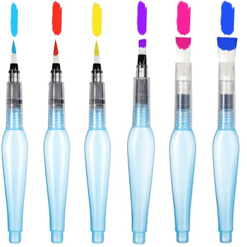 6 Stück Wassertankpinsel, Wasserpinsel Stifte, Aquarell-Pinselstifte, Nachfüllbar, Aquarell-Pinselstifte für Farben, Künstler, Malerei, Kalligraphie, Watercolour Brush Pens, Anfängermalerei