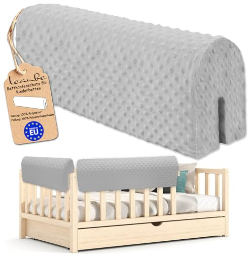 Leanbe Bettkantenschutz für Kinderbetten Kissen für bettumrandung Rausfallschutz Abdeckung Kantenschutz für Babybett (GRAU Minky, 90cm)