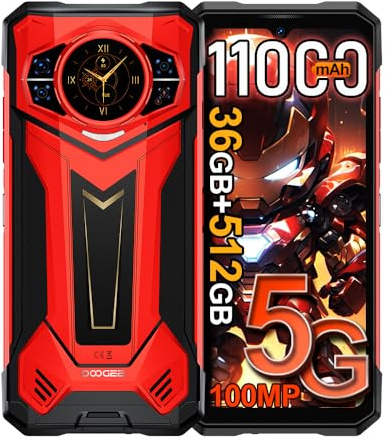 DOOGEE S200 Plus 5G Outdoor Handy AI Smartphone mit 1.32 AMOLED Heckdisplay,36GB+512GB/2TB Android 15 Baustellenhandy 11000mAh/66W,6.72”FHD+120Hz,100MP+20MP Nachtsicht,WiFi 6E/Dual SIM/NFC (Rot)