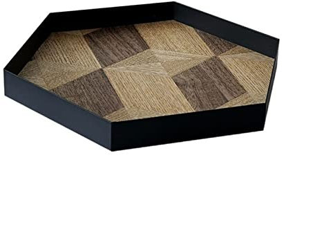 Plats et Plateaux Plateau de Rangement en Bois, Plateau de Service à thé en Fer, Plateau de Rangement de Bureau, Plateau de Service de Table hexagonale Plateau de Service(Grand)
