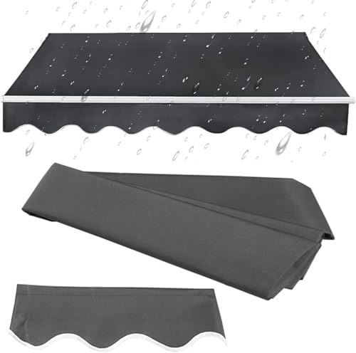 Outdoor Gray Waterproof Polyester Retractable Awning Top Fabric Replacement (5x3.5m) Sun Shade Shelter Canopy Cover for Yard Deck Balcony UV Resistant & Durable Easy to Install