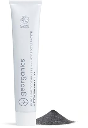 Georganics Fluoride Toothpaste with Hydroxyapatite - 75ml - Activated Charcoal - 100% Natural & Sustainable - for Sensitive Teeth - Prevent Cavities & Tooth Decay - Fight Plaque - for Fresh Breath