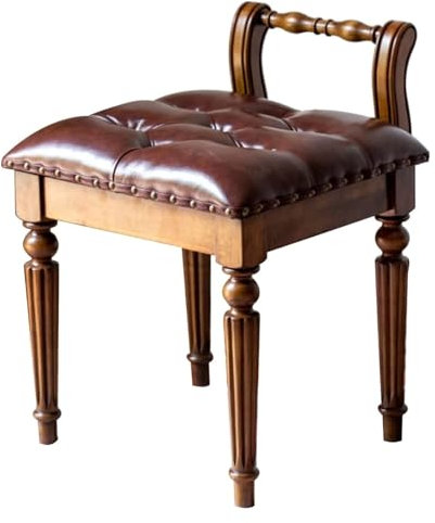 DMBBSAPBSH Klavierbank, Pianobank, Schminkhocker, Schminkstuhl, Klavierhocker, Frisiertischhocker aus Holz, Vintage-Klavierhocker, Make-up-Hocker, Ledersitz(Brown)