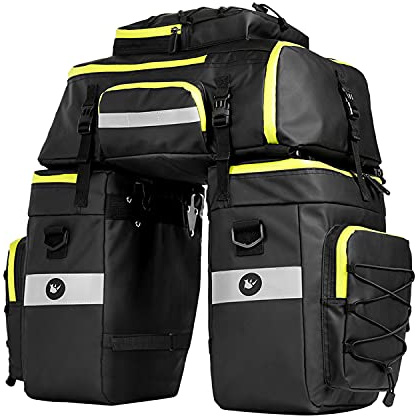 UBORSE Bolsa Bicicleta Alforjas Mochila con Cubierta Bolsa de Bicicleta Trasera para Ciclismo,3 en 1, Impermeable Accesorio Gran Capacidad de 65L con Tiras Reflectantes Outdoor Viaje Deporte Verde