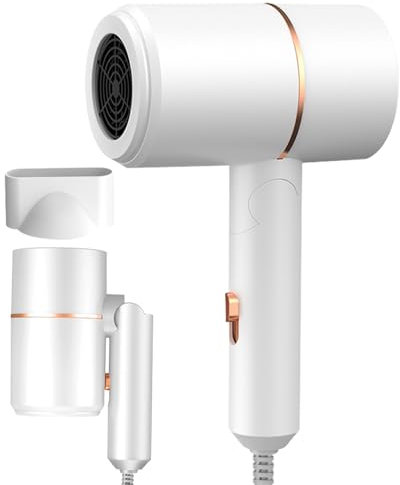 KUWUNG Travel Hairdryer, Foldable Small Hair Dryer, Portable Ionic Hairdryer with Styling Nozzle, Fast Drying Blow Dryer with Hot/Cold Button, Travel Hair Dryer for Women, Home, Travel, Salon